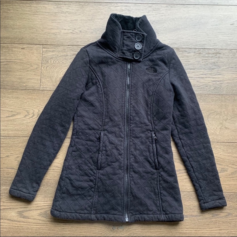 The North Face quilted mid-length fleece lined jacket with zipper & buttons sz S